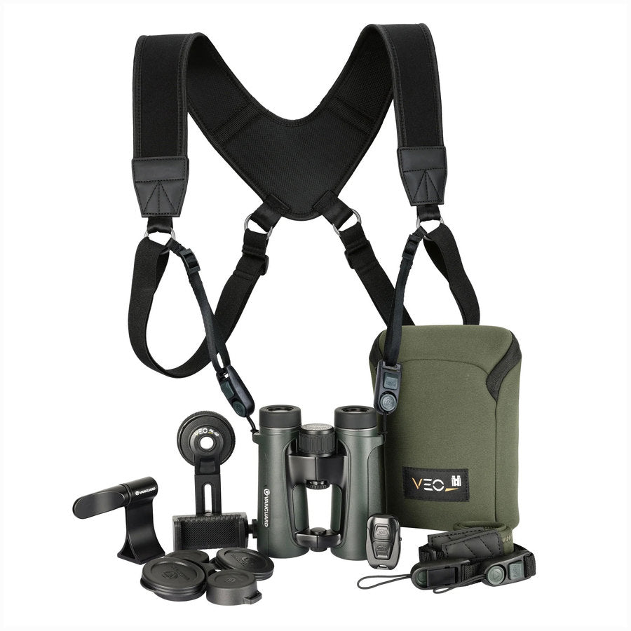 prismáticos VEO HD IV 10X42 + Arnés Veo Optic Guard + Kit Digiscopía Pack Vanguard