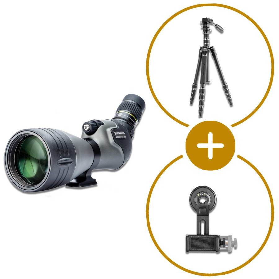 Pack telescopio terrestre Vanguard Endeavor 82hd 20-60 x 80 + trípode veo3 go 265hap + kit de digiscopía 